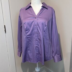 Lane Bryant Purple Button-Front Blouse • Plus Size 20 • 97% Cotton / 3% Spandex